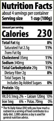 Organic Spinach & Cheese Ravioli - Nutrition Facts